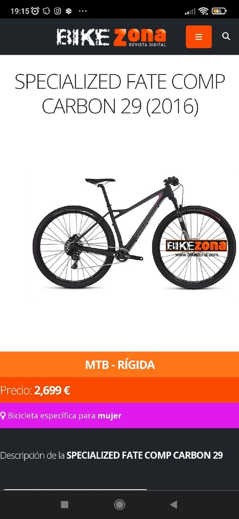 Specialized Fate Comp Carbon 29 2016 2016 Mountainbike d'occasion — image 7 sur 8