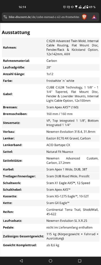 Used CUBE NUROAD C:62 EX 2024 Road & Gravel, Bianco — image 14 of 28