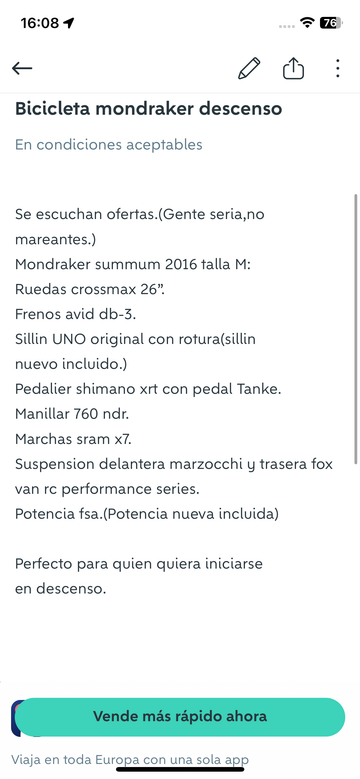Used Mondraker Sum 2016 Mountainbike, Black, 26 — image 7 of 7