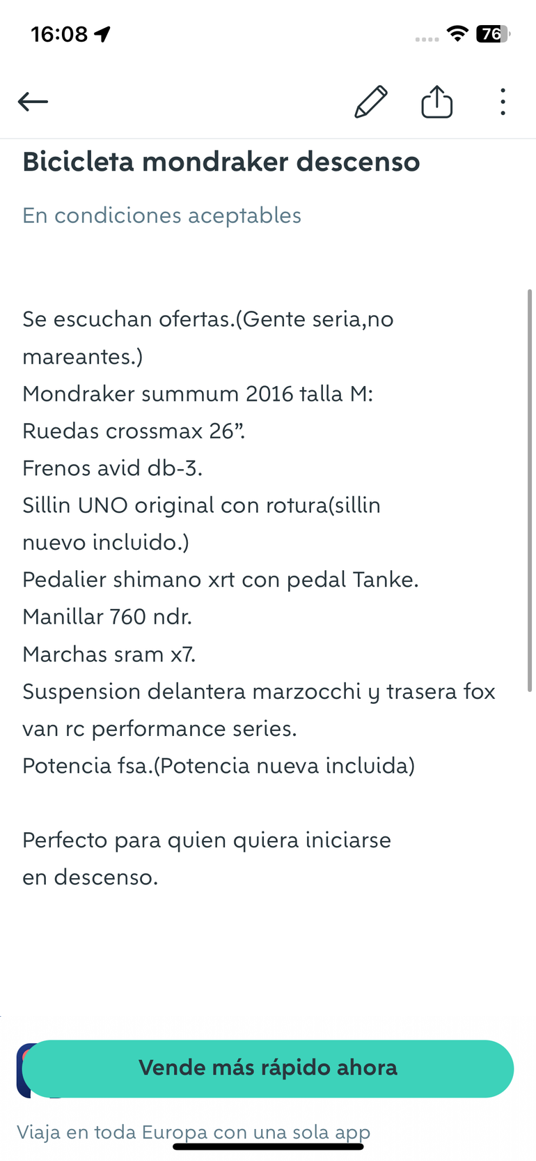 Used Mondraker Sum 2016 Mountainbike, Black, 26 — image 7 of 7