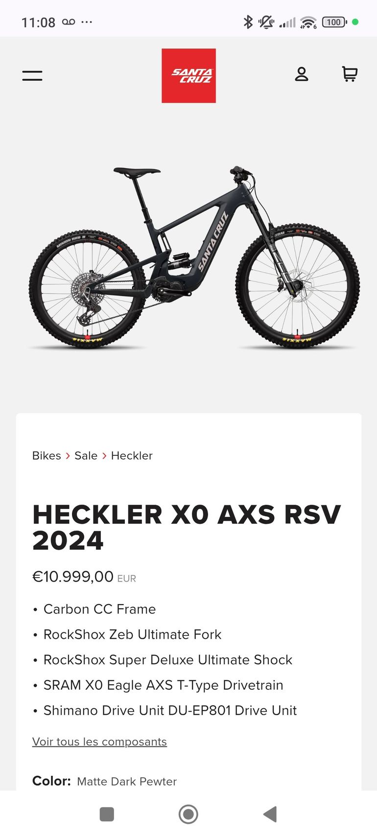 Used Santa Cruz HECKLER X01 AXS RSV MX / Carbon CC 2024 2024 Mountainbike, Hellgrau, 29, 27.5 — image 2 of 3