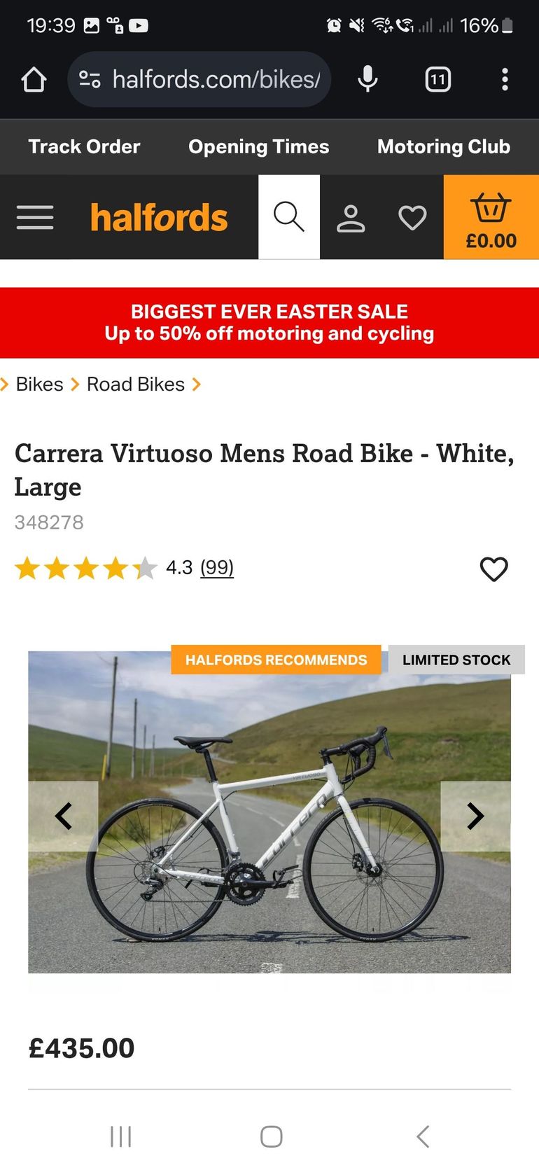 Used Carrera Virtuoso Mens Road Bike 2020 2020 Road & Gravel, Weiß — image 2 of 4