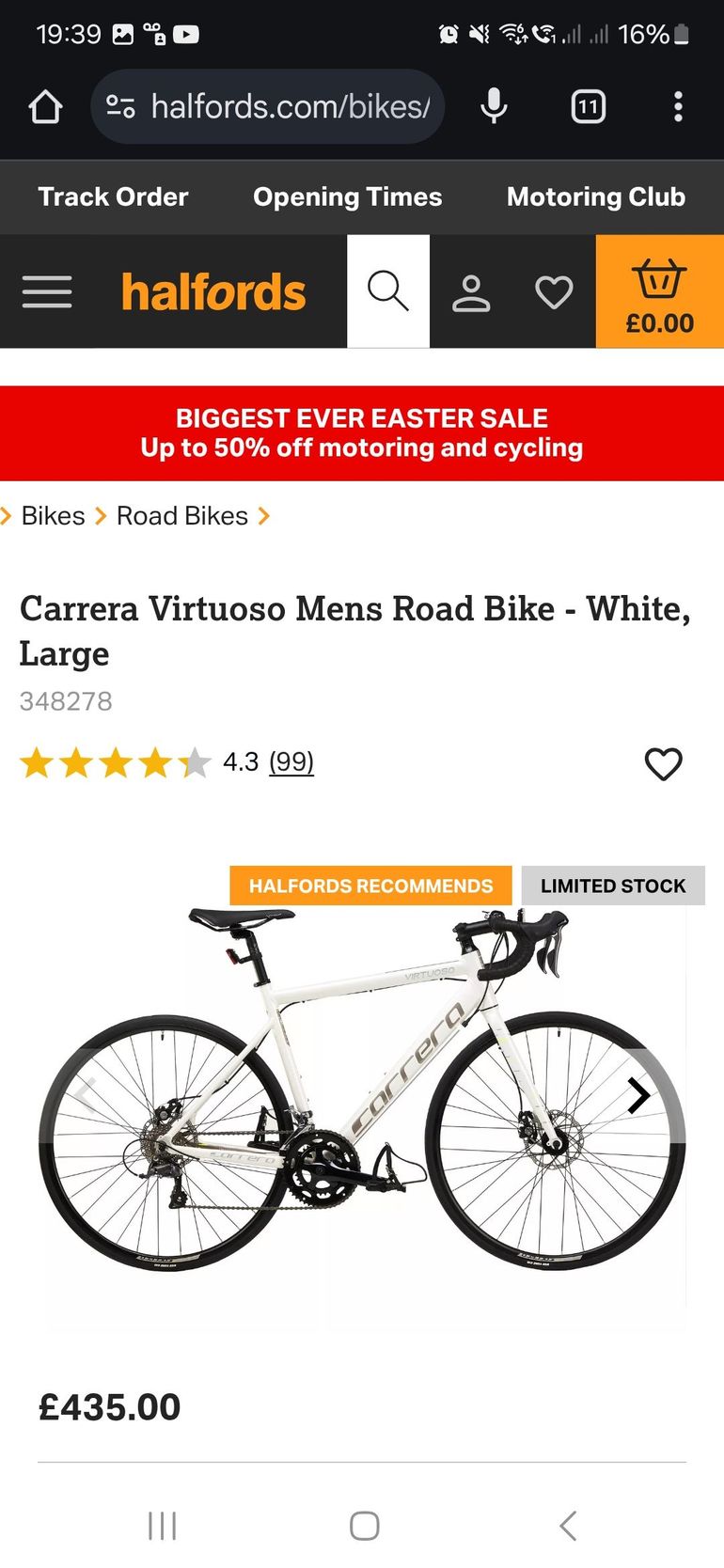 Used Carrera Virtuoso Mens Road Bike 2020 2020 Road & Gravel, Weiß — image 3 of 4