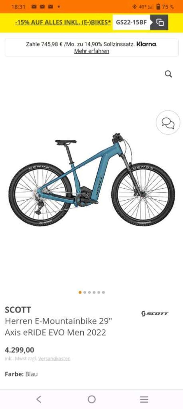 Used Scott Axis ERIDE Evo 2022 Mountainbike, Blue — image 6 of 6