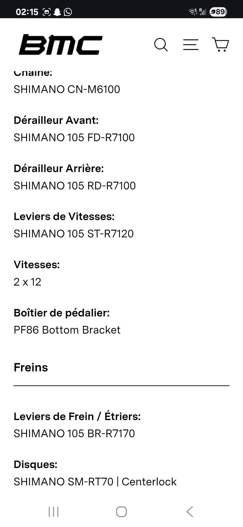 BMC Teammachine SLR FIVE 2024 2024 Road & Gravel d'occasion — image 8 sur 10