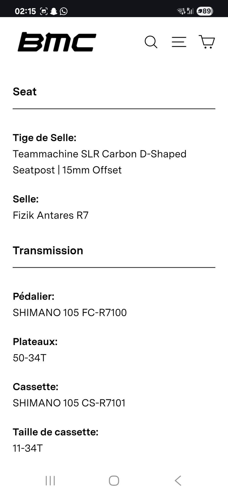 BMC Teammachine SLR FIVE 2024 2024 Road & Gravel d'occasion — image 9 sur 10