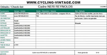 Used NERI CADRE NERI REYNOLDS 531 + CAMPAGNOLO RECORD Frameset 1970 Road & Gravel — image 10 of 10