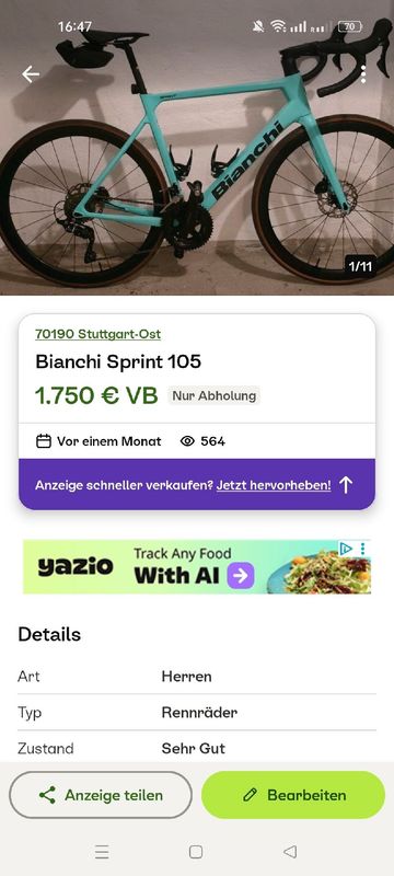 Tweedehands Bianchi Sprint 105 2024 2024 Road & Gravel — afbeelding 15 van 16