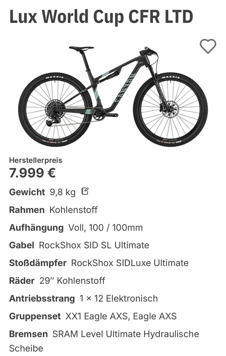 Used Canyon Lux World Cup CFR LTD 2022 2022 Mountainbike, Black, 29 — image 13 of 13