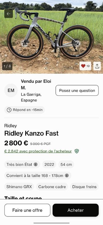 Used Ridley Kanzo Shimano GRX 2022 Road & Gravel, Light Gray — image 30 of 46