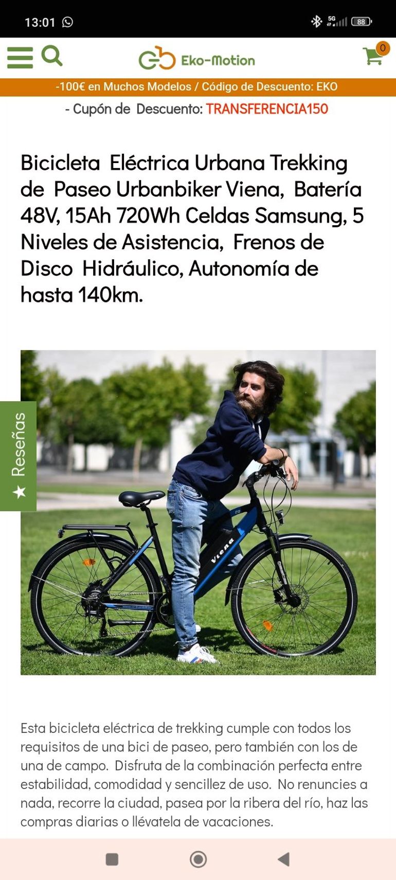 Used urban biker BICICLETA ELECTRICA, URBANBIKER 2023 Urban, Green — image 1 of 3