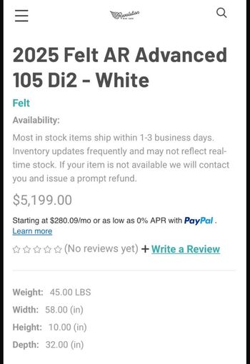 Used Felt AR Advanced 105 Di2 2025 2025 Road & Gravel, White — image 5 of 5
