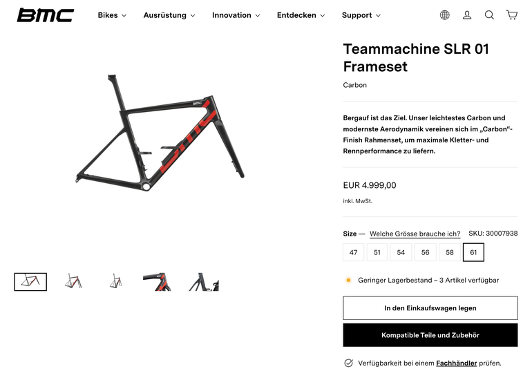 Used BMC Teammachine SLR01 BMC Teammachine SLR01FOUR Disc Carbon Frameset 2022 Road & Gravel — image 2 of 12