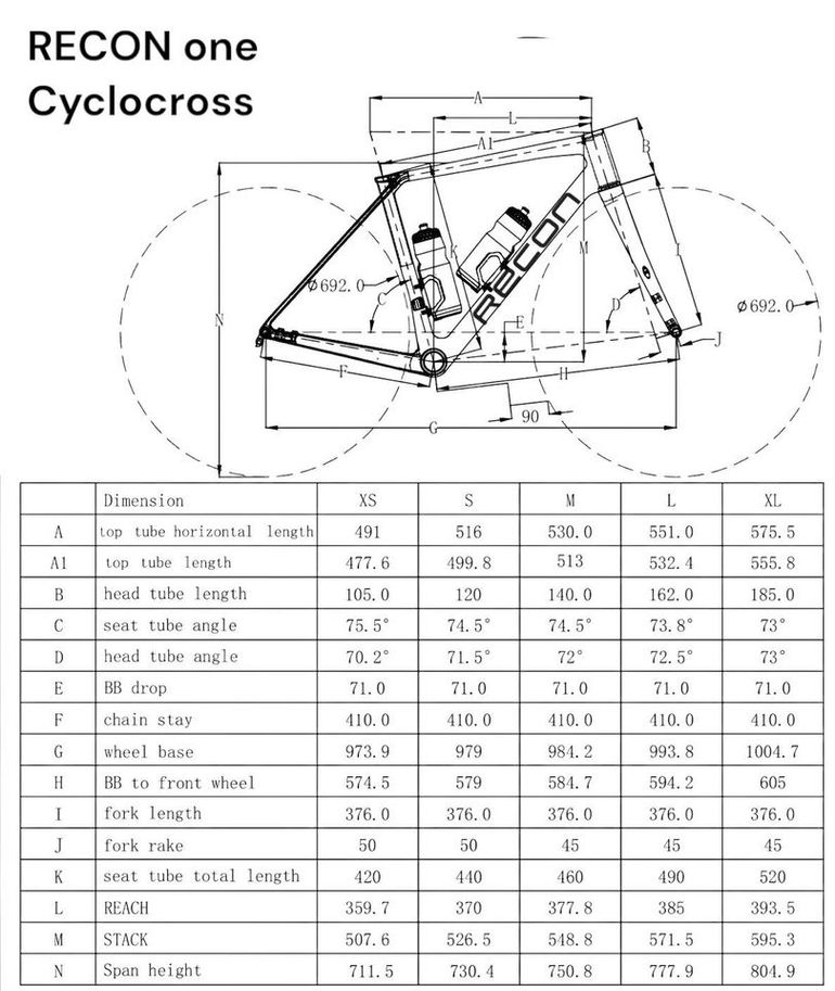 Used RECON RECON One Cyclocross Endurance Road Disc Frame Set Gr 49 Frameset 2026 Road & Gravel, White — image 4 of 4