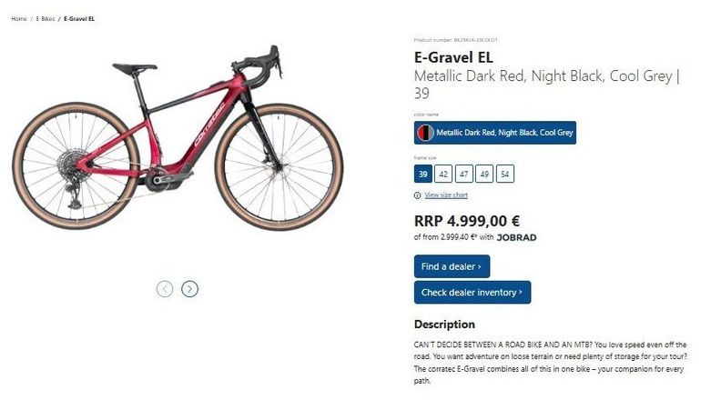 Used Corratec E-Gravel EL 2024 2024 Road & Gravel, Red — image 8 of 8