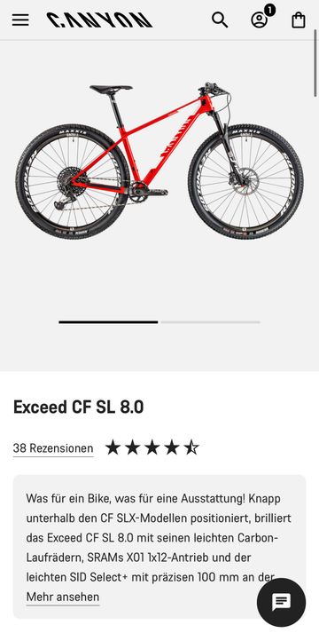 Used Canyon Exceed CF SL 8.0 2020 Mountainbike, Red — image 7 of 8
