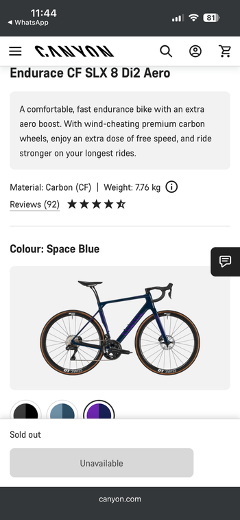 Used Canyon Endurace CF SLX 8 Di2 Aero 2023 Frameset 2023 Road & Gravel, Blue — image 17 of 17