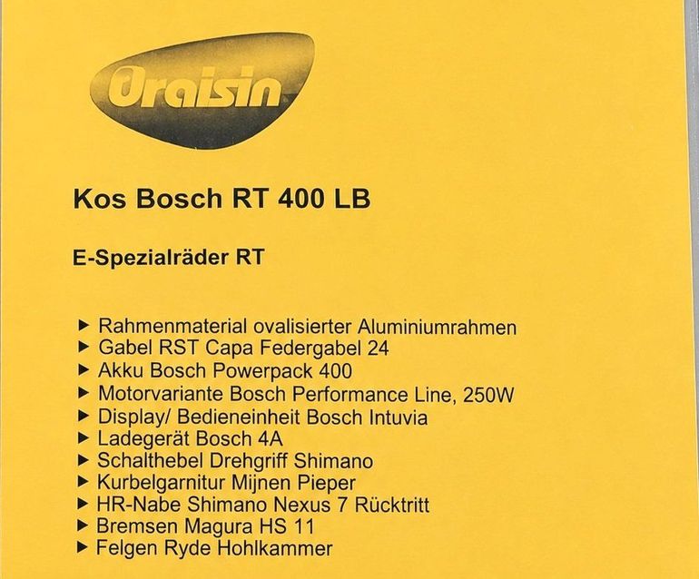 Używany Draisin Kos E-Bike Bosch RT 400 LB 2022 Urban — zdjęcie 2 z 6