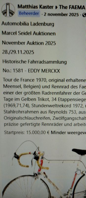 Použité Eddy Merckx Team Fiets 1970 Road & Gravel — obrázek 10 z 11