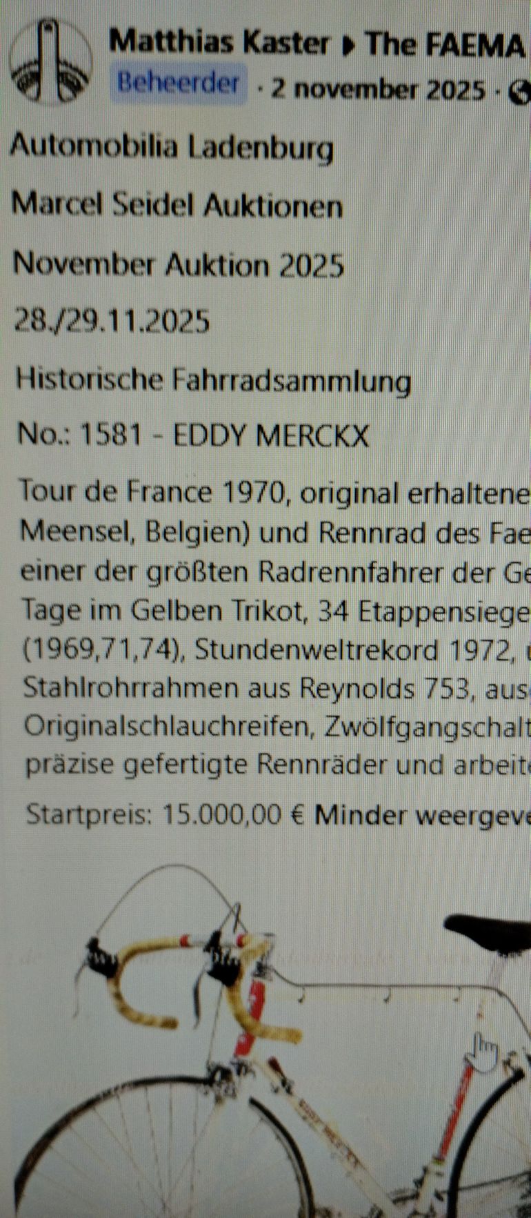 Použité Eddy Merckx Team Fiets 1970 Road & Gravel — obrázek 10 z 11