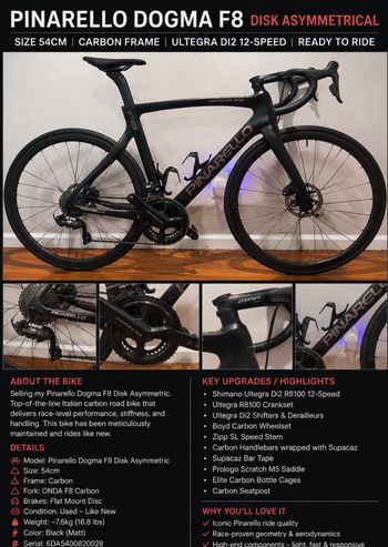 Used Pinarello DOGMA F8 DISK 2017 2017 Road & Gravel