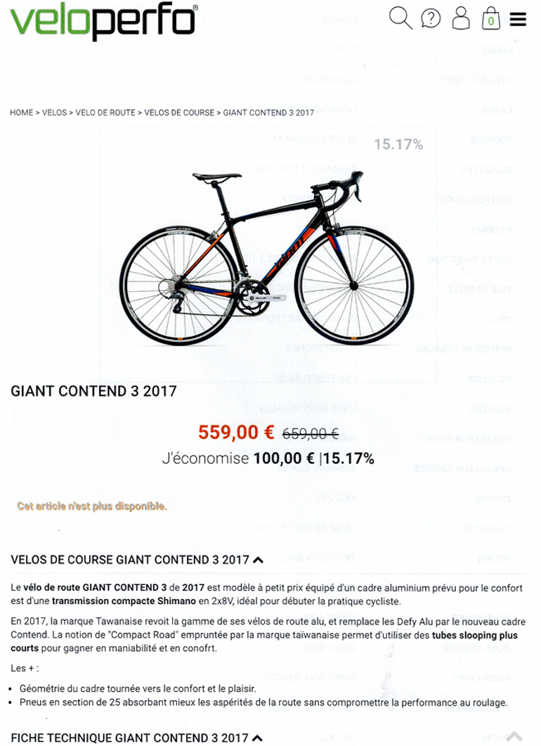 Giant Contend 3 2017 2017 Road & Gravel d'occasion — image 5 sur 13