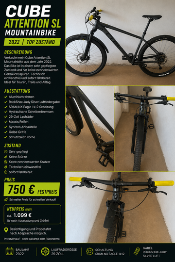 Used CUBE ATTENTION, SL 2022 2022 Mountainbike, Black, 27.5, 29 — image 1 of 4