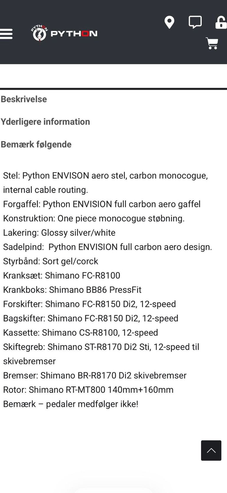 Brugt Python Envision Shimano Ultegra Di2 2023 Road & Gravel — billede 14 af 14