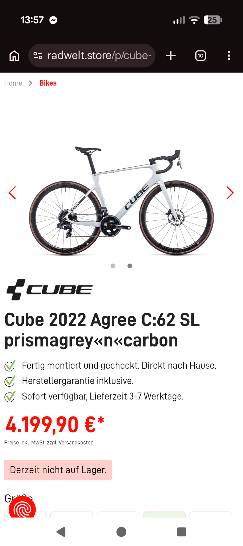 Used CUBE AGREE C:62, SL 2022 2022 Road & Gravel
