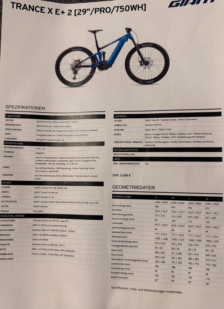 Gebrauchtes Giant Trance X E+ 2 I 750Wh I (nur 68km gefahren) 2023 Mountainbike, Blau — Bild 3 von 7