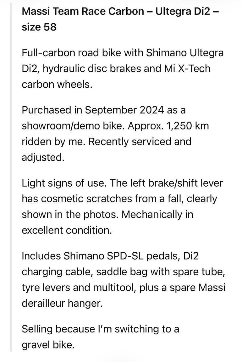 Used Massi Custom Shimano Ultegra Di2 2023 Road & Gravel, Black — image 11 of 11
