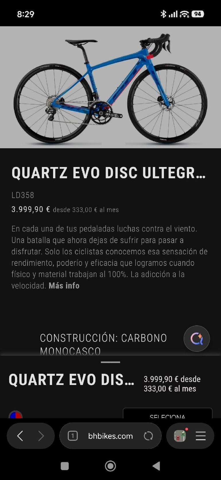 Used BH Quartz Shimano Ultegra Di2 2019 Road & Gravel, Blue — image 8 of 9