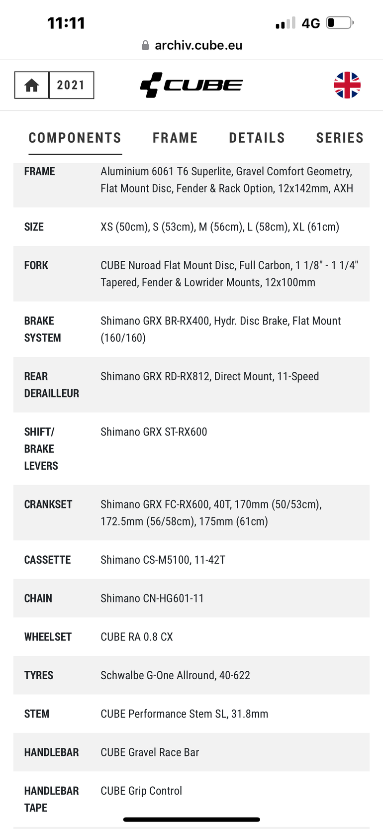 Cube nuroad best sale size chart