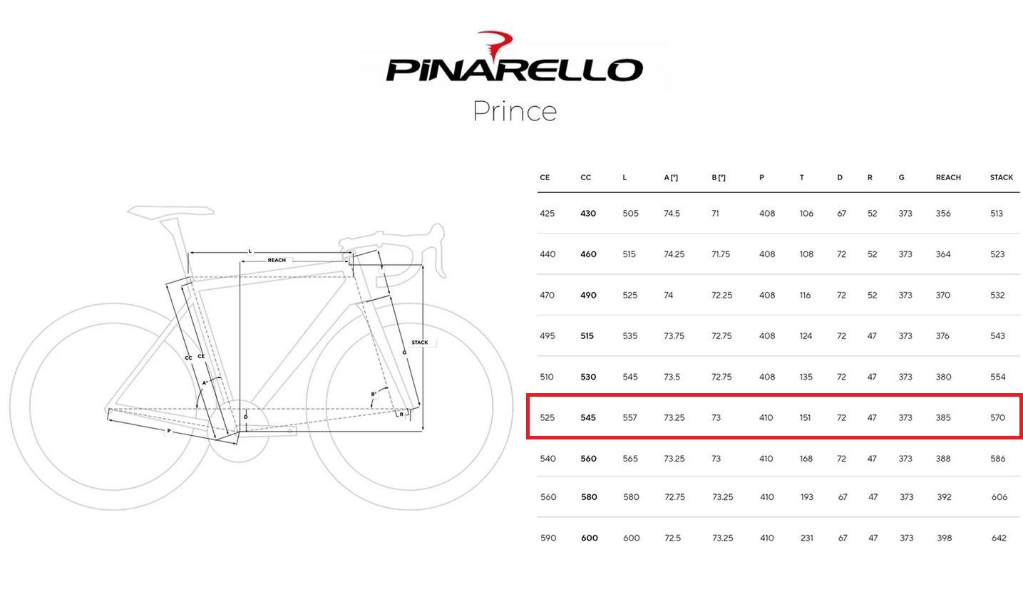 Pinarello prince size deals chart