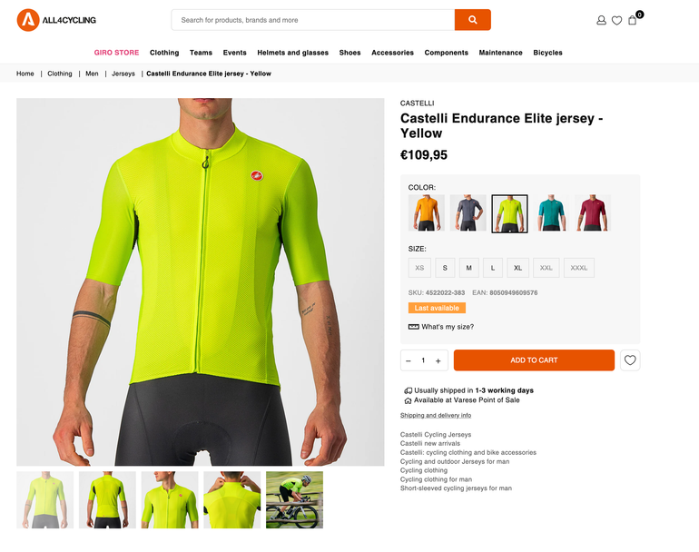 Castelli Endurance Elite Jersey Size S 2023