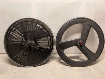 Used Autobahn carbon lightweight disc wheel and tri spoke Wheels