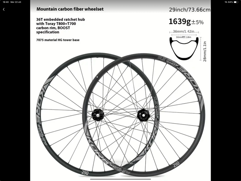 Brugt kore Ruote MTB Carbon 29” Boost Wheelset 2025 bike — billede 1 af 10