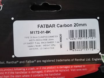 Renthal Fatbar Carbon 31.8mm 20mm Riser 800mm bike d'occasion — image 5 sur 5