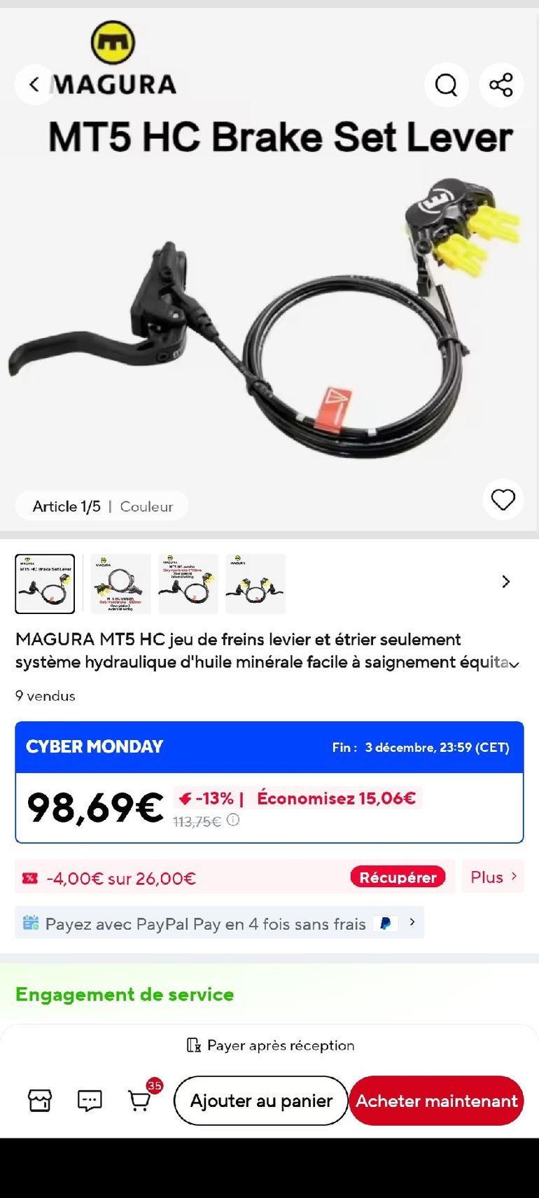 Freins à Disque Hydrauliques MT5 HC 4 Pistons - Leviers Avant/arrière Pour VTT DH