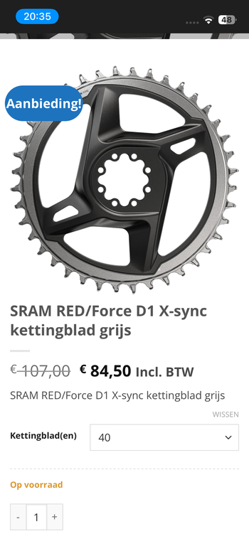 Used Sram stam red/force kettingblad 40t 2025 bike — image 3 of 3