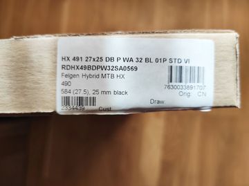 Used Dt Swiss Rim 27.5" HX 491 Hybrid 32 Holes 25mm incl. Nipples Washers bike — image 12 of 13