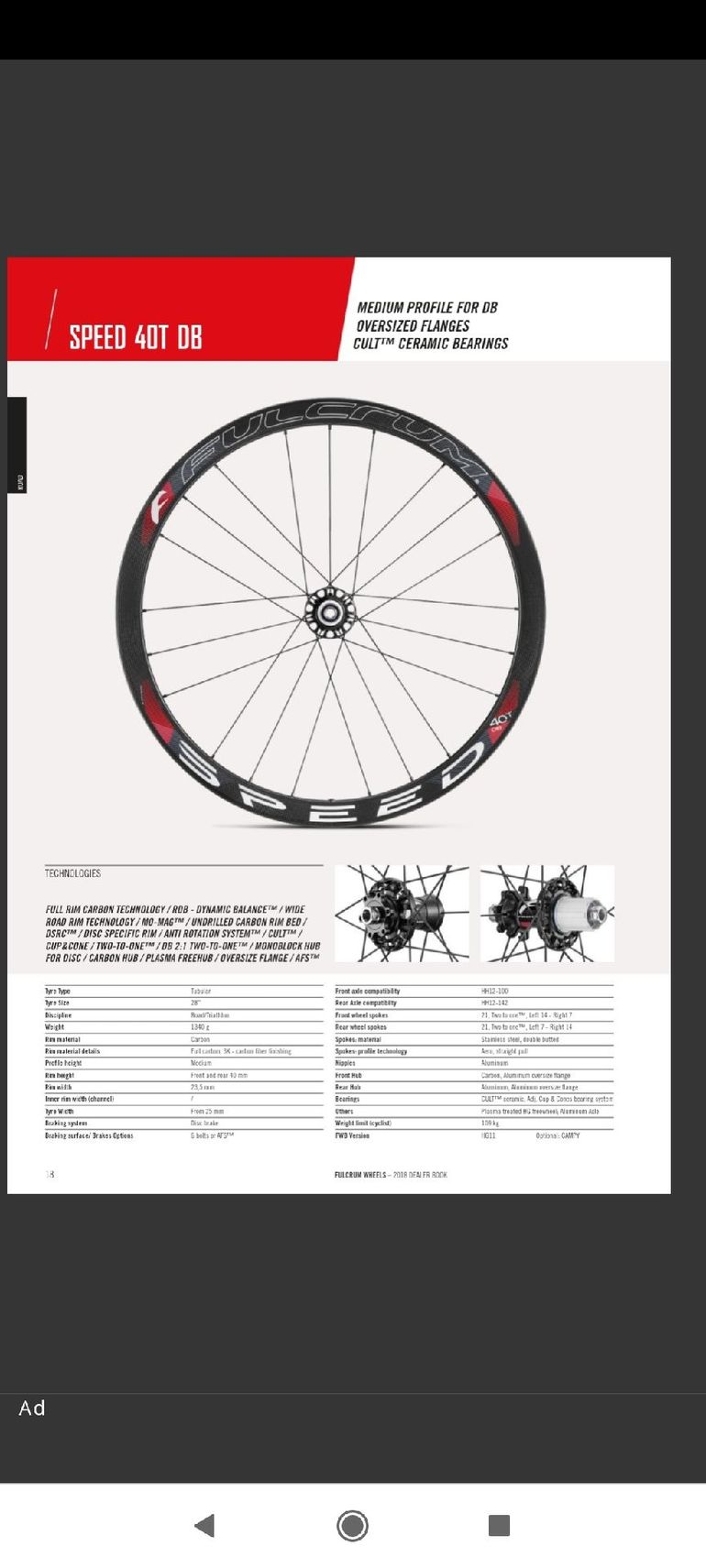 Gebrauchtes 2020 Fulcrum Speed 40T Tubular Wheelset bike — Bild 7 von 15