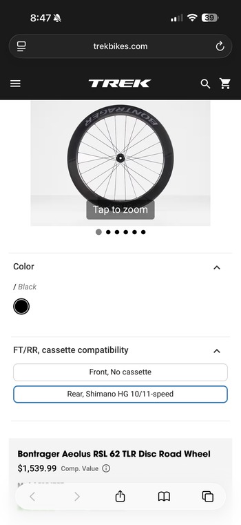 Used 2025 Aeolus RSL 62 TLR Disc REAR ONLY, Shimano HG 10/11-speed bike — image 13 of 13