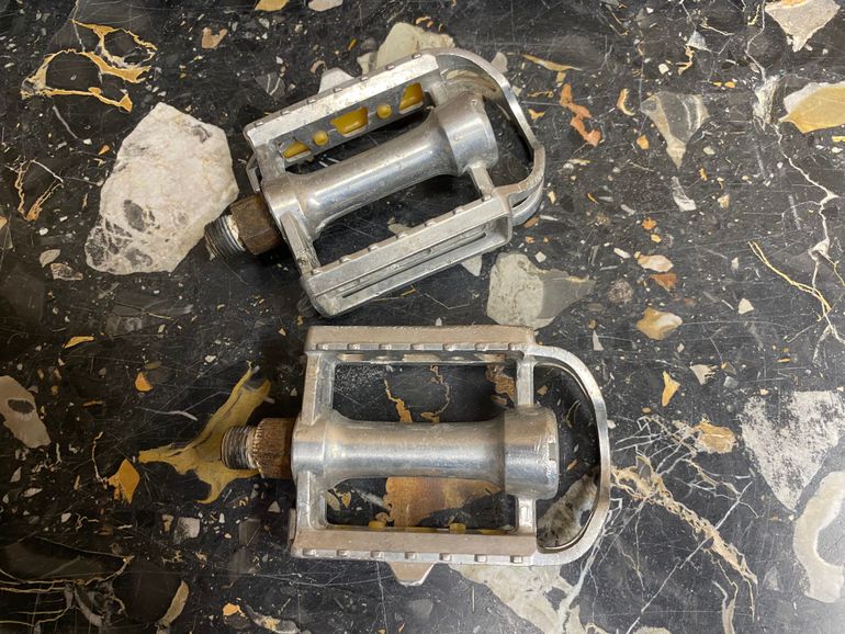 Used Sakae SP-154 Pedals 9/16" Silver Aluminum 1980 bike — image 4 of 8