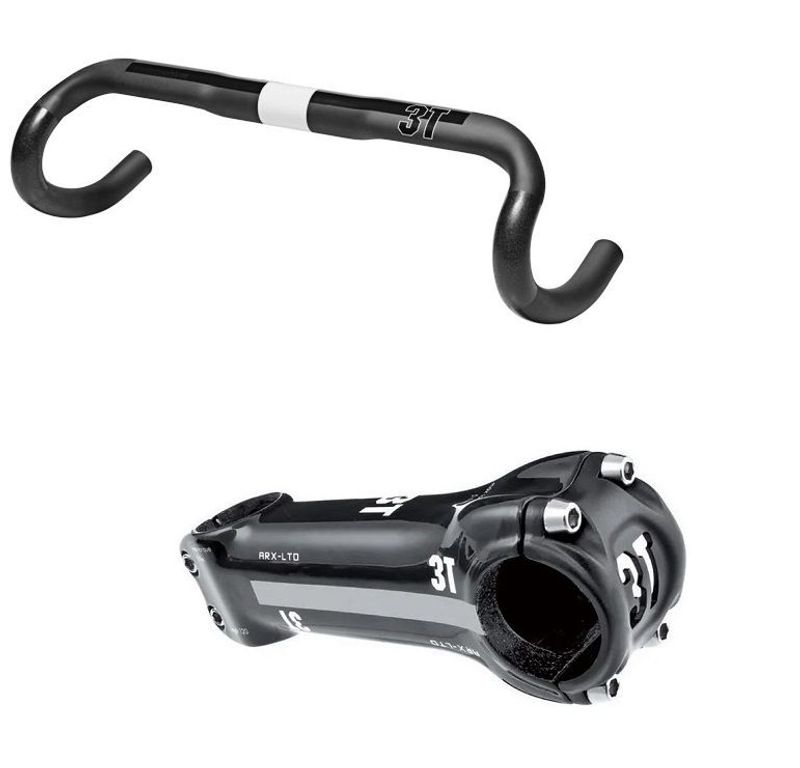 3T ARX LTD Carbon Stem + Ergonova Team Carbon Handlebar Cockpit usato