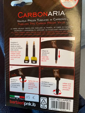 Used BARBIERI PNK Valvola Presta Tubeless Carbonio 35mm bike — image 2 of 2
