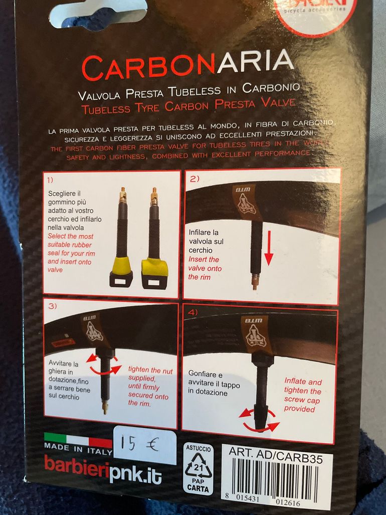 Used BARBIERI PNK Valvola Presta Tubeless Carbonio 35mm bike — image 2 of 2