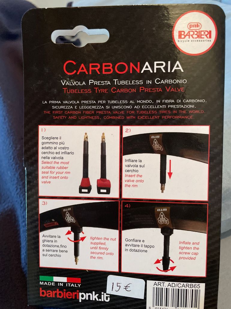 Used BARBIERI PNK PNKCARBONARIA Valvola Presta Tubeless 65mm bike — image 2 of 2