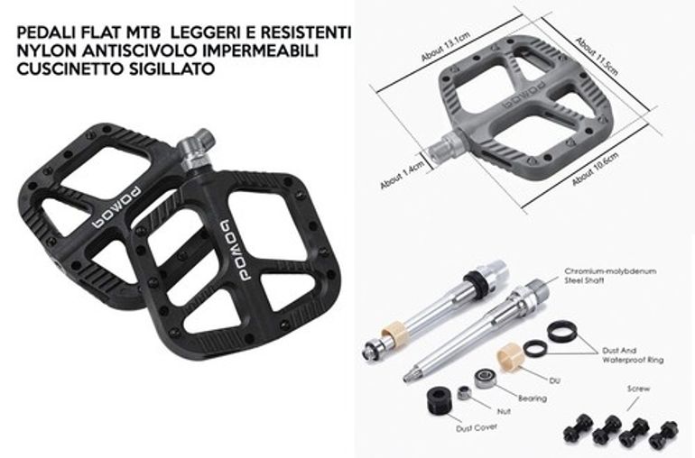 Used BOWOD Pedali Flat MTB Nylon Antiscivolo Cuscinetto Sigillato bike — image 2 of 2