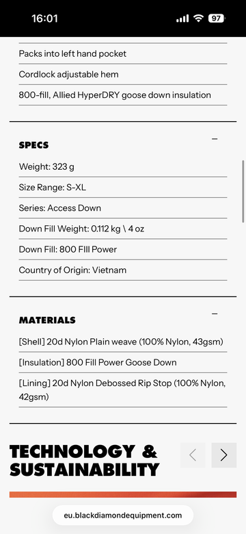 Used Black Diamond access down 2.0 jacket 2023 bike — image 7 of 7